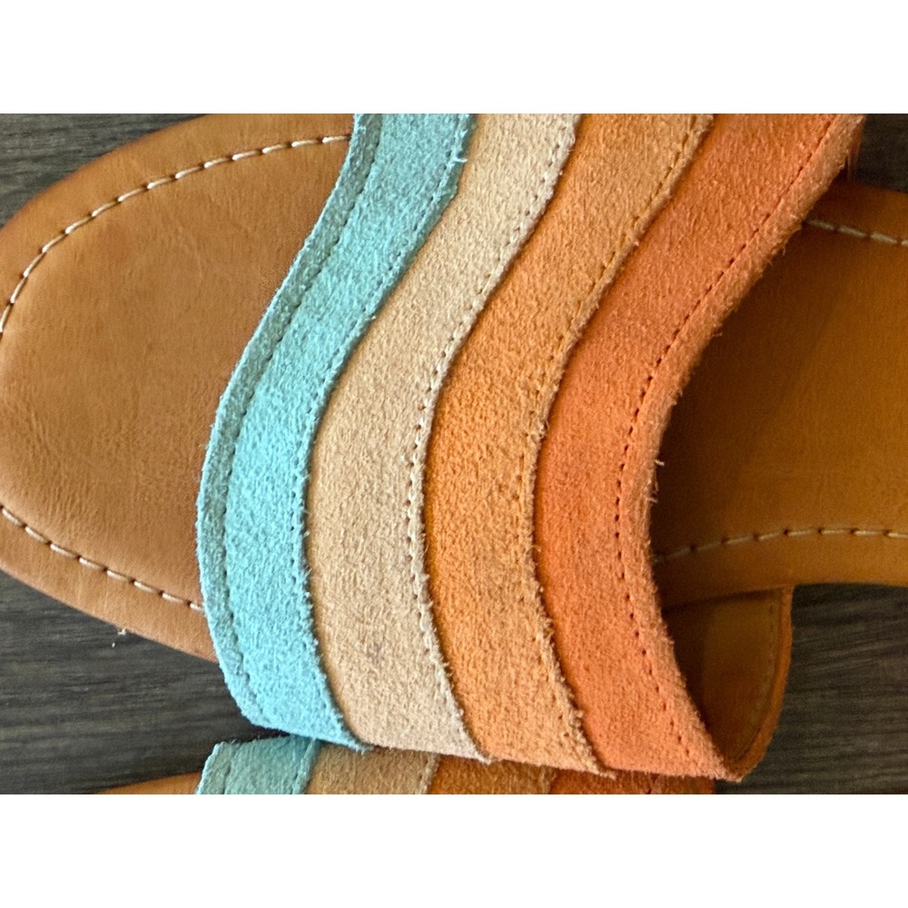 UGG Multicolor Suede Slide Sandals - Tan, Orange, Blue - Picture 8 of 12